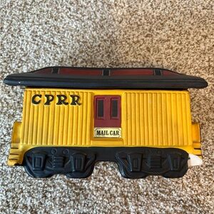 Yellow CPRR Train Mail Car Coin Bank